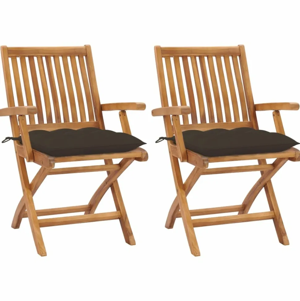 MAISON EXCLUSIVE - Chaises de jardin lot de 2 et coussins taupe bois teck massif
