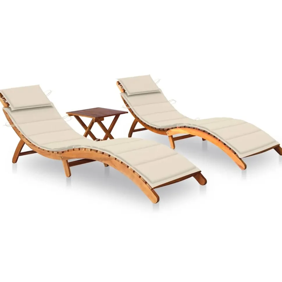 MAISON EXCLUSIVE - Chaises longues lot de 2 avec table et coussins acacia solide