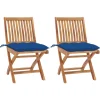 MAISON EXCLUSIVE - Chaises de jardin lot de 2 et coussins bleu bois de teck massif