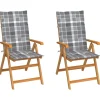 MAISON EXCLUSIVE - Chaises de jardin lot de 2 et coussins à carreaux gris teck