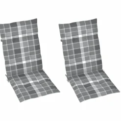 MAISON EXCLUSIVE - Chaises de jardin lot de 2 et coussins à carreaux gris teck