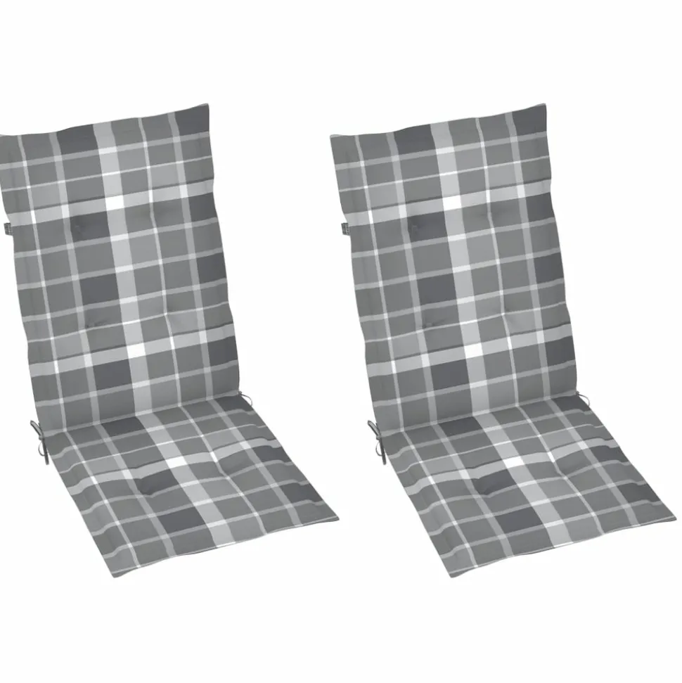 MAISON EXCLUSIVE - Chaises de jardin lot de 2 et coussins à carreaux gris teck