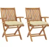 MAISON EXCLUSIVE - Chaises de jardin lot de 2 et coussins blanc crème teck massif