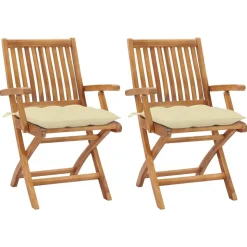 MAISON EXCLUSIVE - Chaises de jardin lot de 2 et coussins blanc crème teck massif