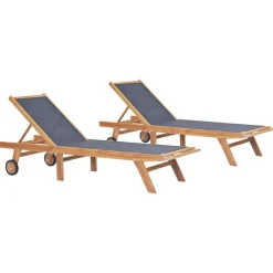 MAISON EXCLUSIVE - Chaises longues pliables et roulettes lot de 2 teck textilène