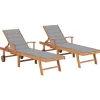 MAISON EXCLUSIVE - Chaises longues lot de 2 avec coussin gris bois de teck solide