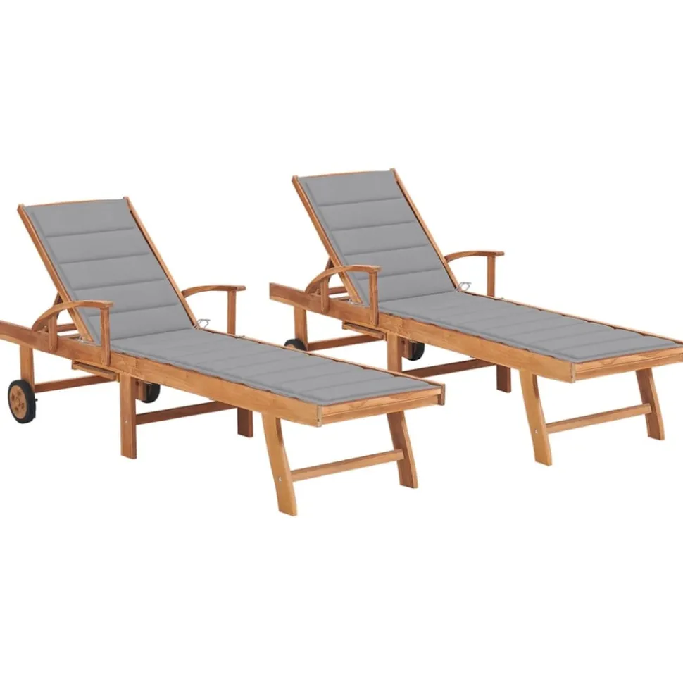 MAISON EXCLUSIVE - Chaises longues lot de 2 avec coussin gris bois de teck solide