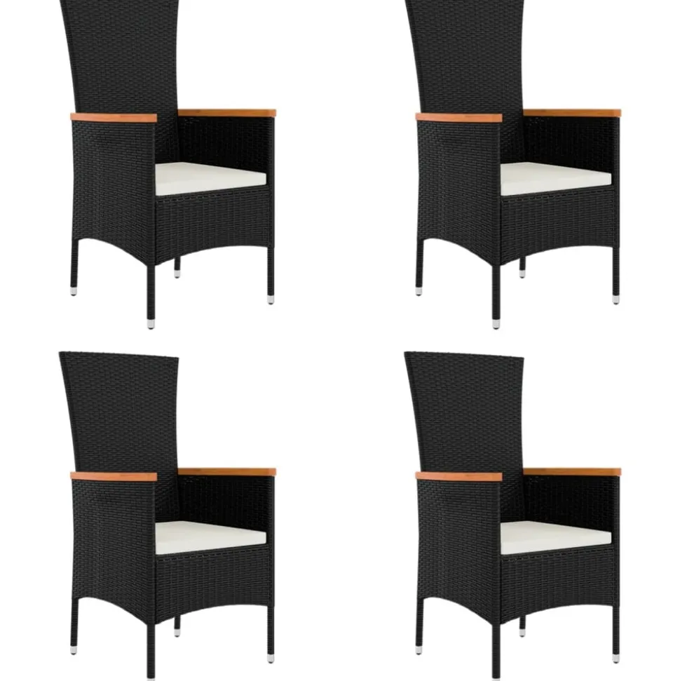 MAISON EXCLUSIVE - Chaises de jardin lot de 4 avec coussins résine tressée noir