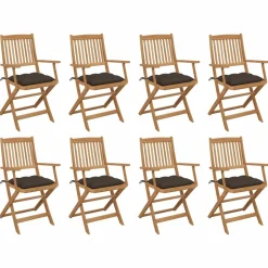 MAISON EXCLUSIVE - Chaises pliables d'extérieur et coussins lot de 8 bois d'acacia