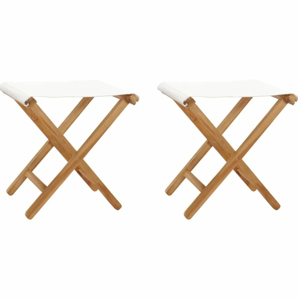 MAISON EXCLUSIVE - Chaises pliables lot de 2 bois teck solide et tissu blanc crème
