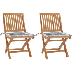 MAISON EXCLUSIVE - Chaises de jardin lot de 2 avec coussins à carreaux gris teck