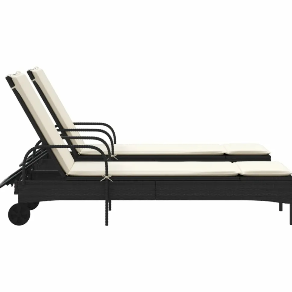 MAISON EXCLUSIVE - Chaises longues avec coussins lot de 2 noir résine tressée