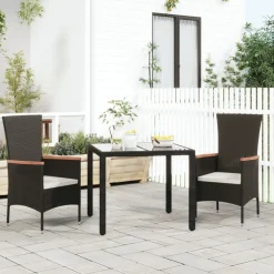 MAISON EXCLUSIVE - Chaises de jardin lot de 2 avec coussins résine tressée noir