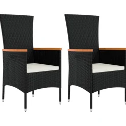 MAISON EXCLUSIVE - Chaises de jardin lot de 2 avec coussins résine tressée noir