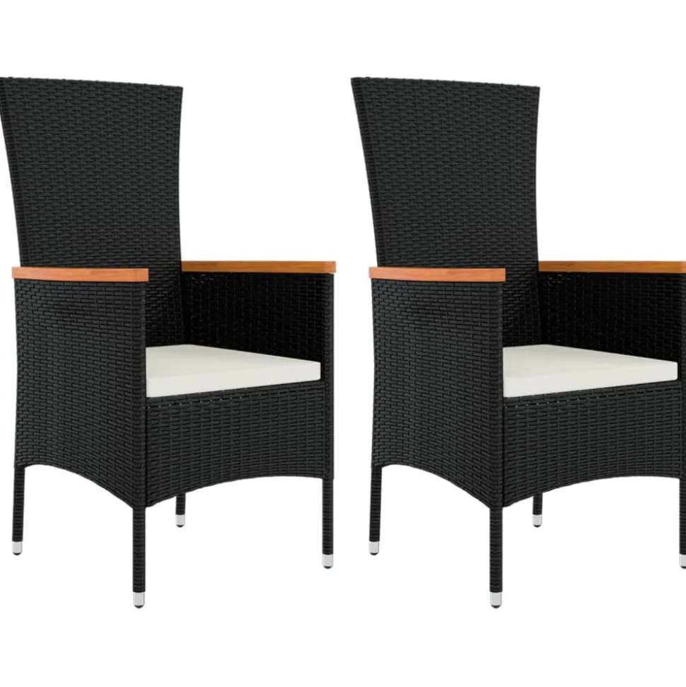 MAISON EXCLUSIVE - Chaises de jardin lot de 2 avec coussins résine tressée noir