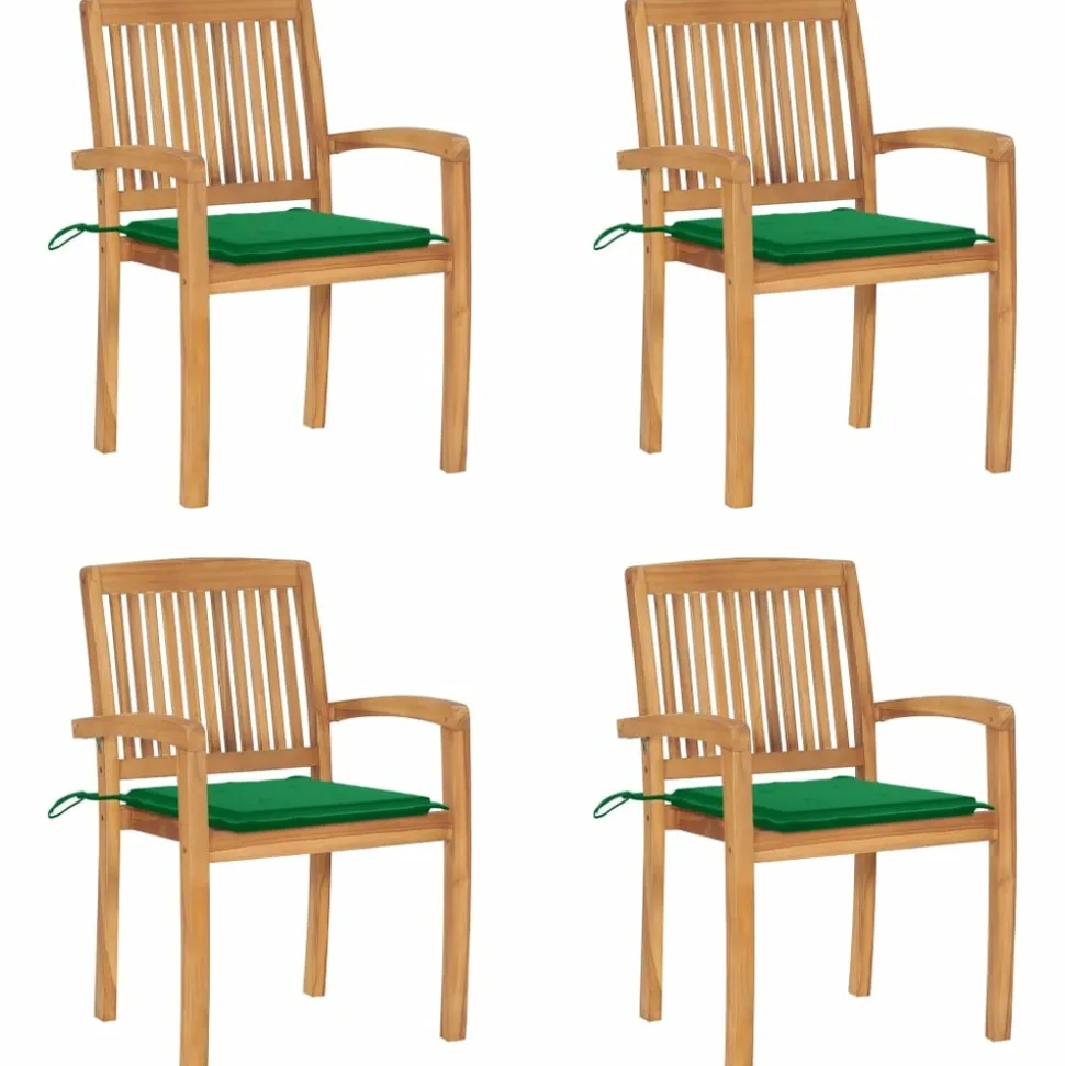 MAISON EXCLUSIVE - Chaises de jardin empilables avec coussins lot de 4 teck solide