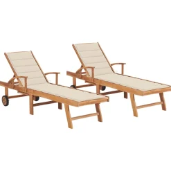 MAISON EXCLUSIVE - Chaises longues lot de 2 avec coussin crème bois de teck solide