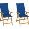 MAISON EXCLUSIVE - Chaises de jardin lot de 2 et coussins bleu royal teck massif