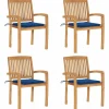 MAISON EXCLUSIVE - Chaises de jardin empilables avec coussins lot de 4 teck solide