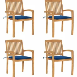 MAISON EXCLUSIVE - Chaises de jardin empilables avec coussins lot de 4 teck solide