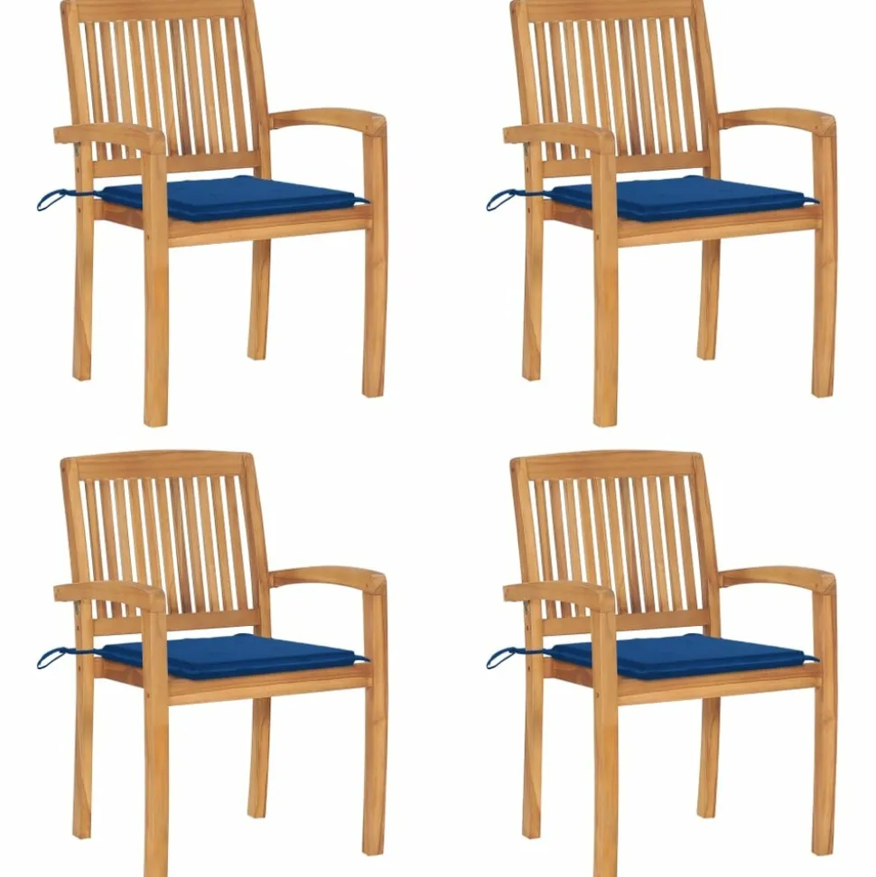 MAISON EXCLUSIVE - Chaises de jardin empilables avec coussins lot de 4 teck solide