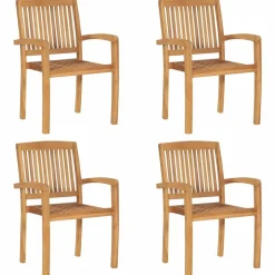 MAISON EXCLUSIVE - Chaises de jardin empilables avec coussins lot de 4 teck solide