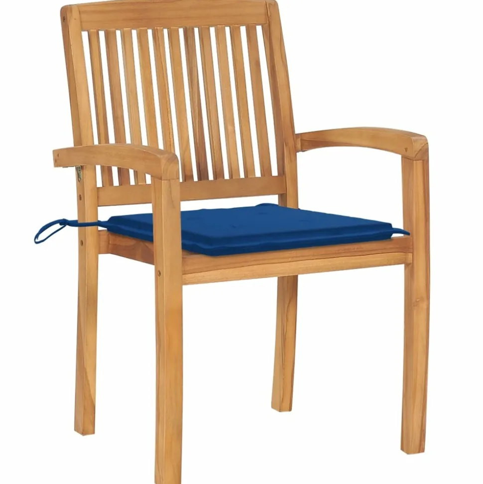 MAISON EXCLUSIVE - Chaises de jardin empilables avec coussins lot de 4 teck solide