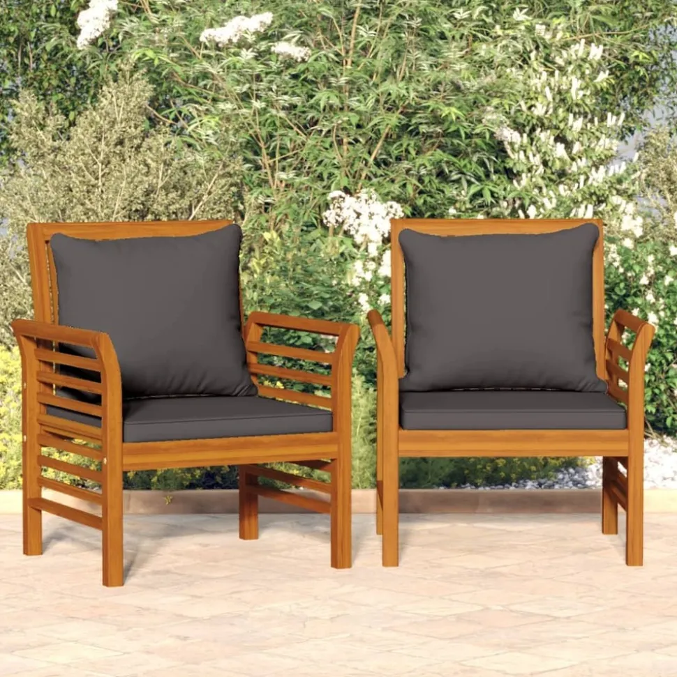 MAISON EXCLUSIVE - Chaises de canapé coussins gris foncé lot de 2 acacia massif