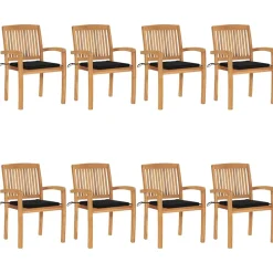 MAISON EXCLUSIVE - Chaises de jardin empilables avec coussins lot de 8 teck solide