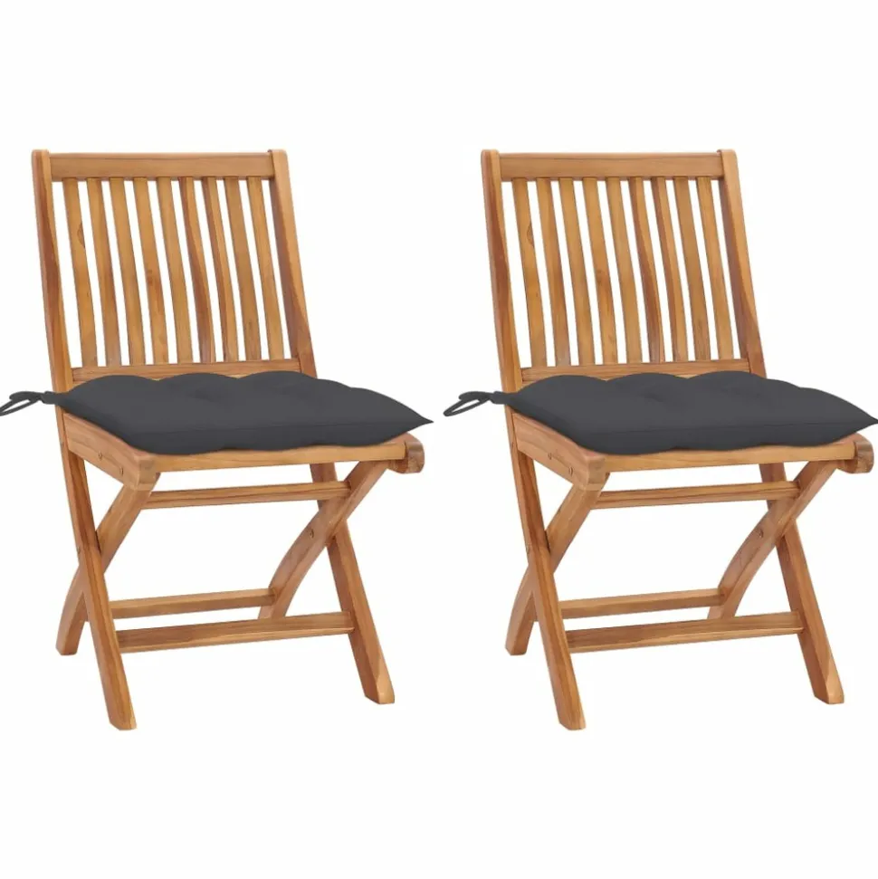 MAISON EXCLUSIVE - Chaises de jardin lot de 2 et coussins anthracite bois de teck