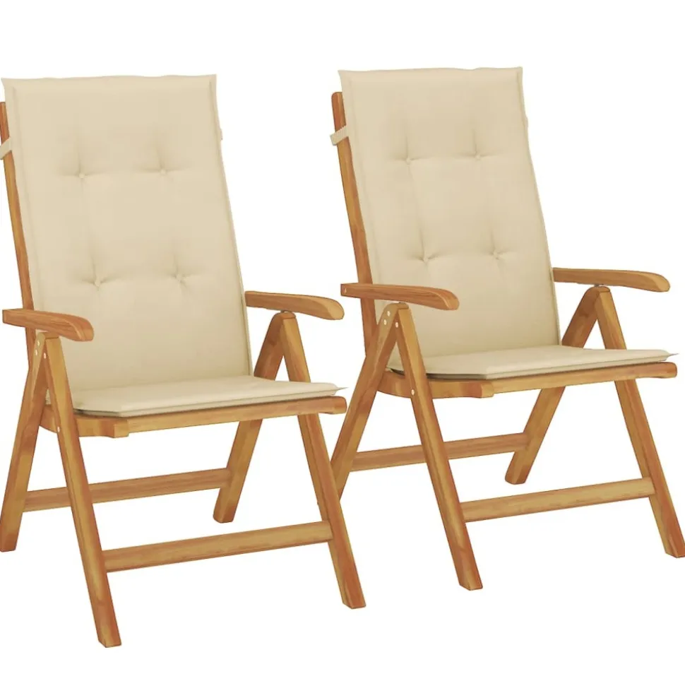 MAISON EXCLUSIVE - Chaises de jardin inclinables lot de 2 et coussins teck massif