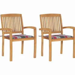MAISON EXCLUSIVE - Chaises de jardin lot de 2 avec coussins à carreaux rouges teck