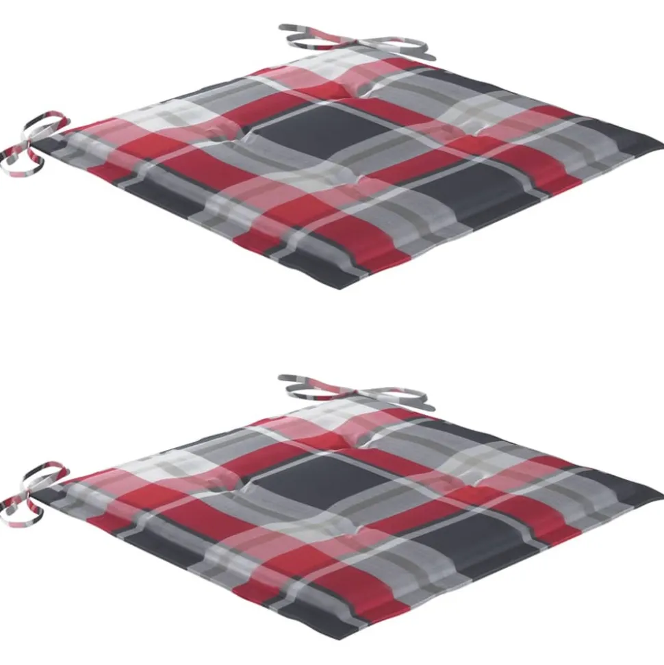MAISON EXCLUSIVE - Chaises de jardin lot de 2 avec coussins à carreaux rouges teck
