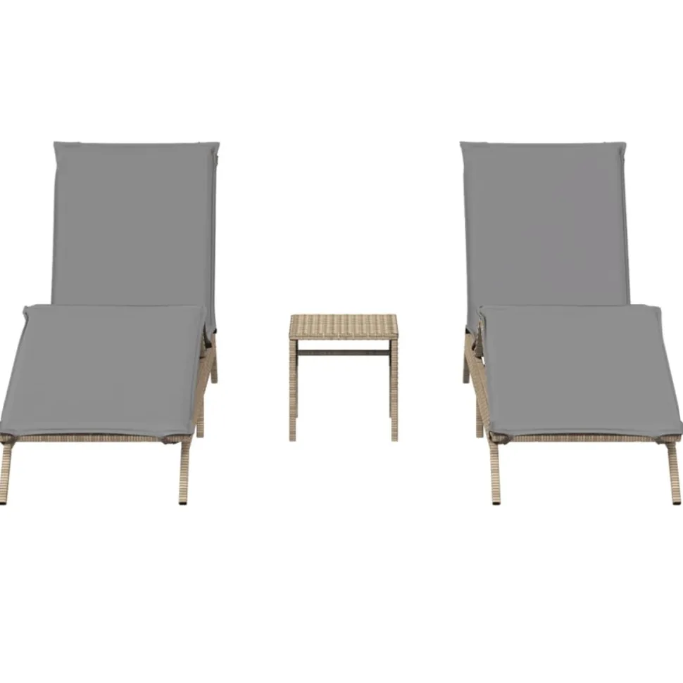 MAISON EXCLUSIVE - Chaises longues lot de 2 avec table beige résine tressée