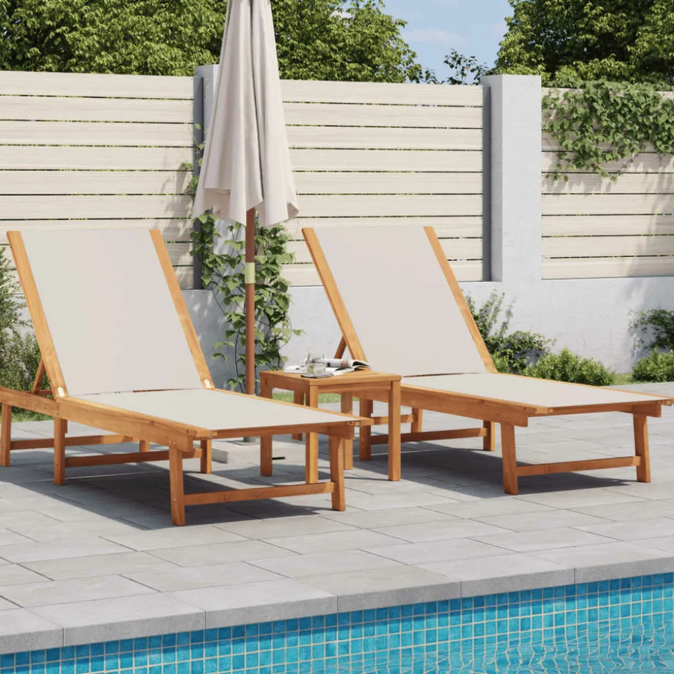 MAISON EXCLUSIVE - Chaises longues lot de 2 table gris bois d'acacia et textilène
