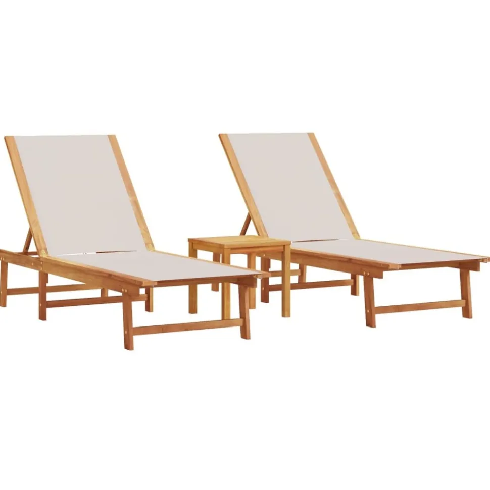 MAISON EXCLUSIVE - Chaises longues lot de 2 table gris bois d'acacia et textilène