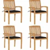 MAISON EXCLUSIVE - Chaises de jardin empilables avec coussins lot de 4 teck solide