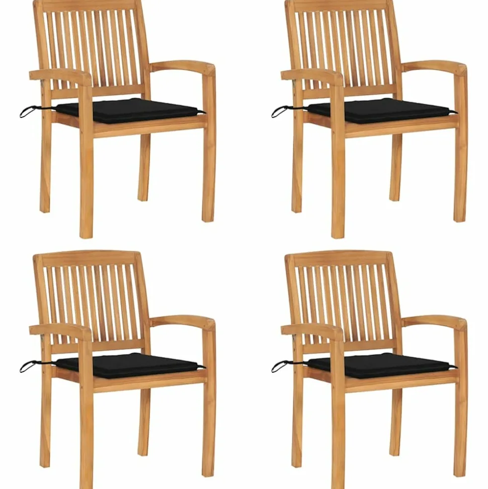 MAISON EXCLUSIVE - Chaises de jardin empilables avec coussins lot de 4 teck solide