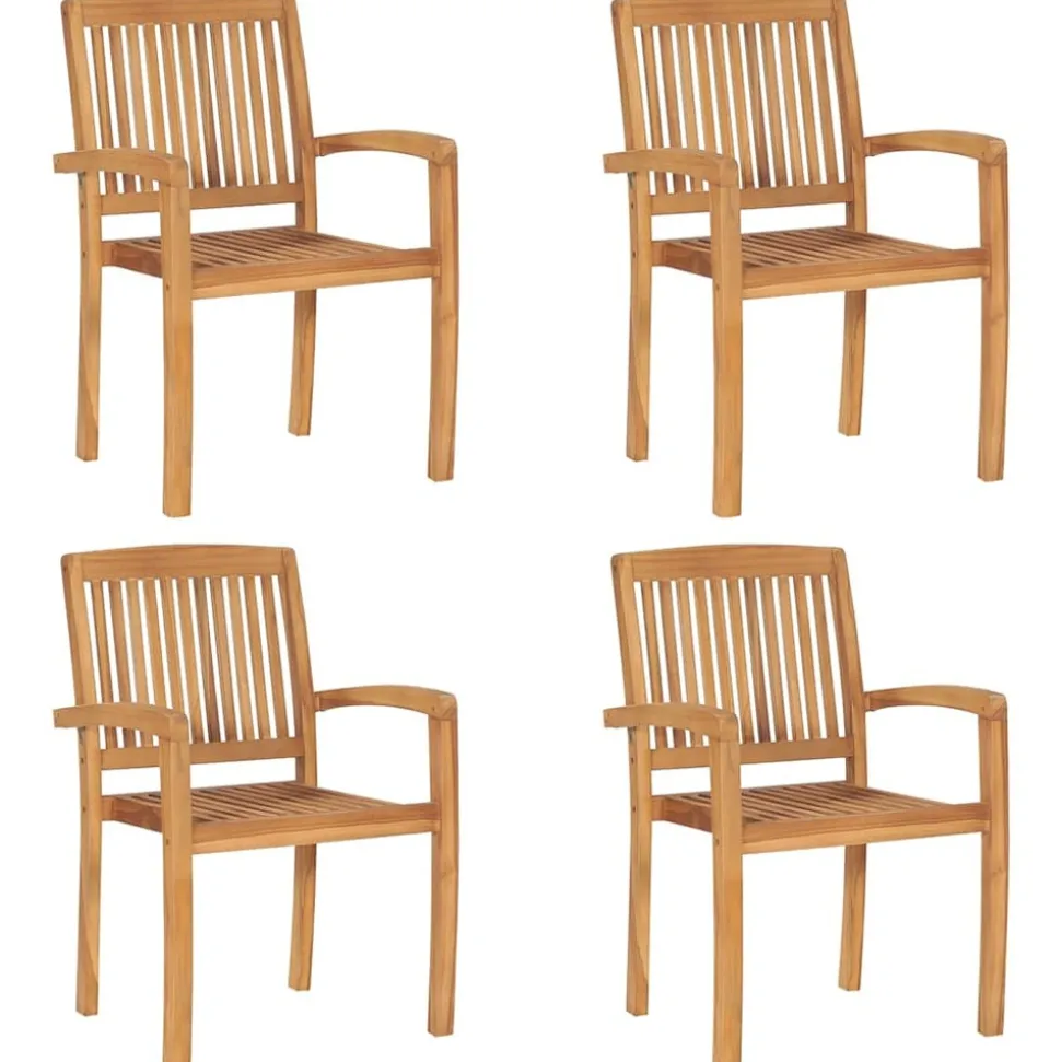 MAISON EXCLUSIVE - Chaises de jardin empilables avec coussins lot de 4 teck solide
