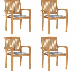 MAISON EXCLUSIVE - Chaises de jardin empilables avec coussins lot de 4 teck solide