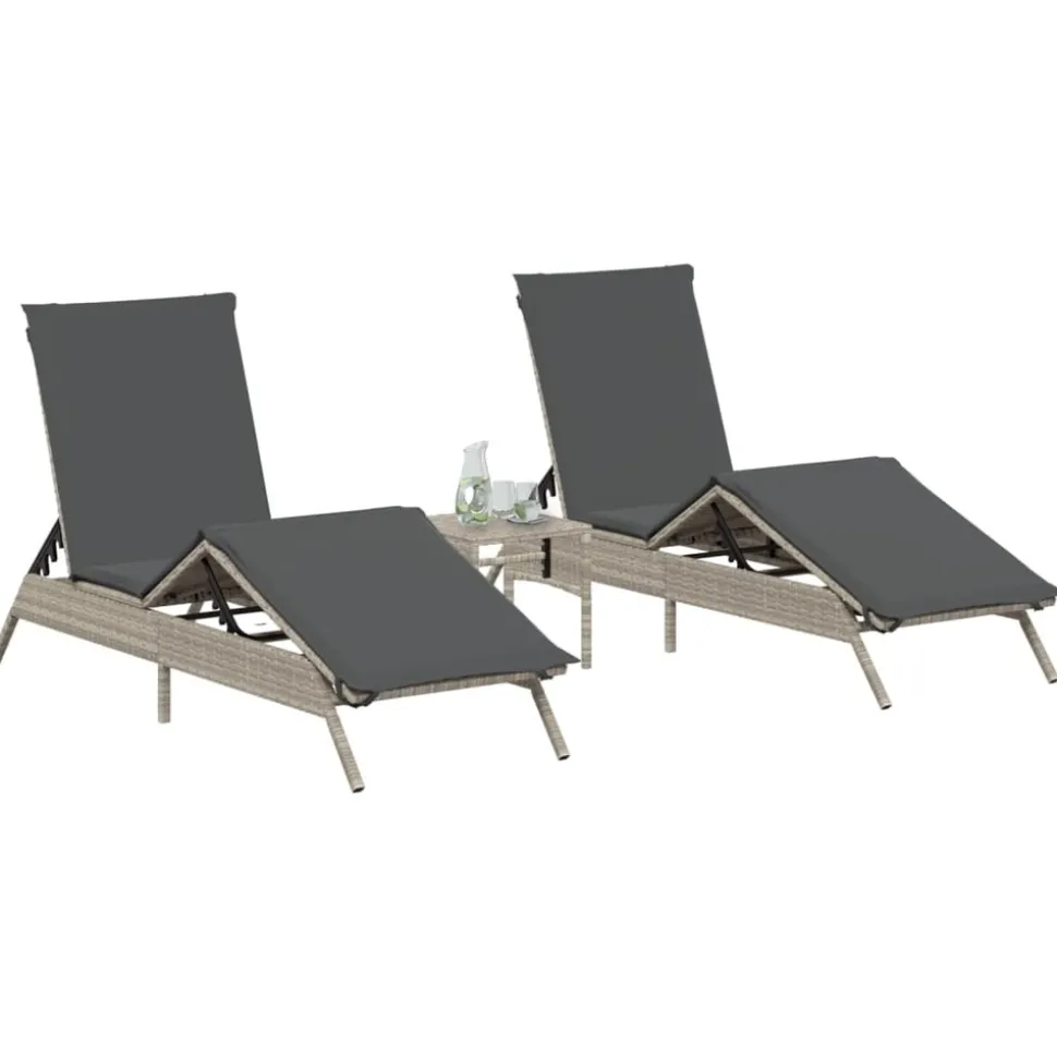 MAISON EXCLUSIVE - Chaises longues lot de 2 avec table gris clair résine tressée