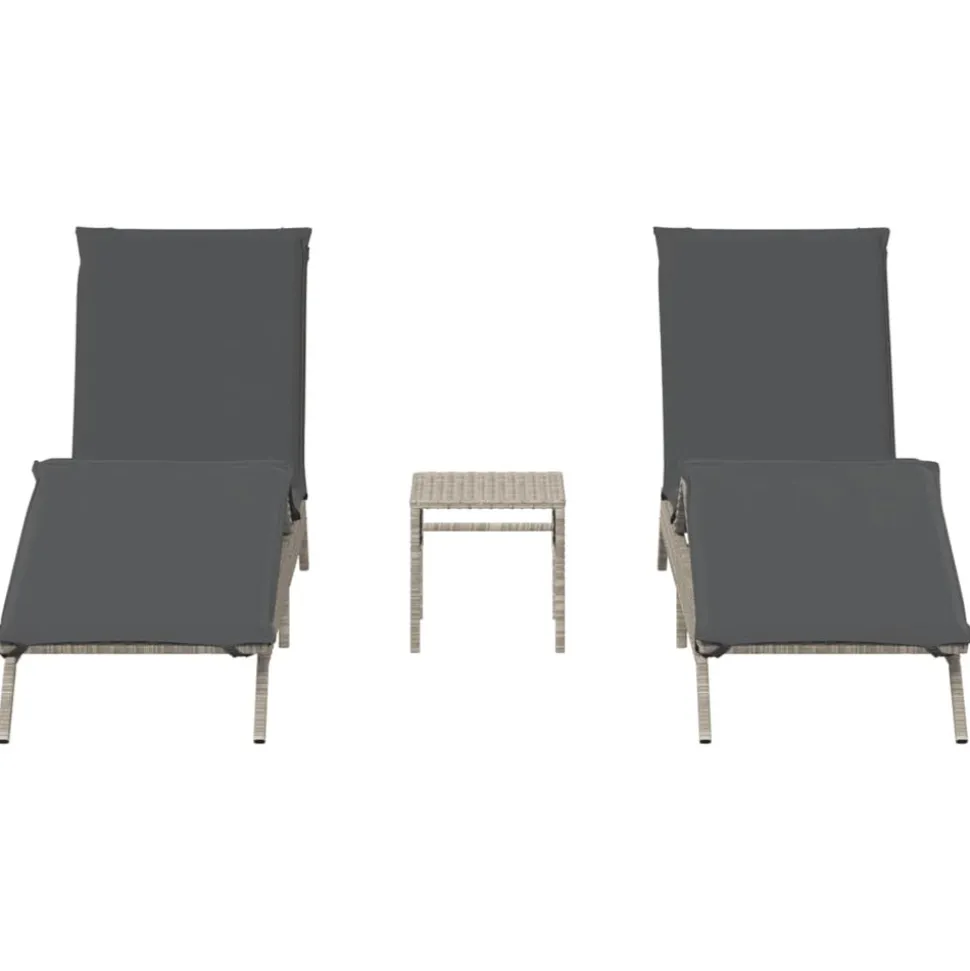 MAISON EXCLUSIVE - Chaises longues lot de 2 avec table gris clair résine tressée
