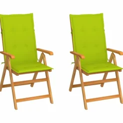 MAISON EXCLUSIVE - Chaises de jardin lot de 2 et coussins vert vif teck massif