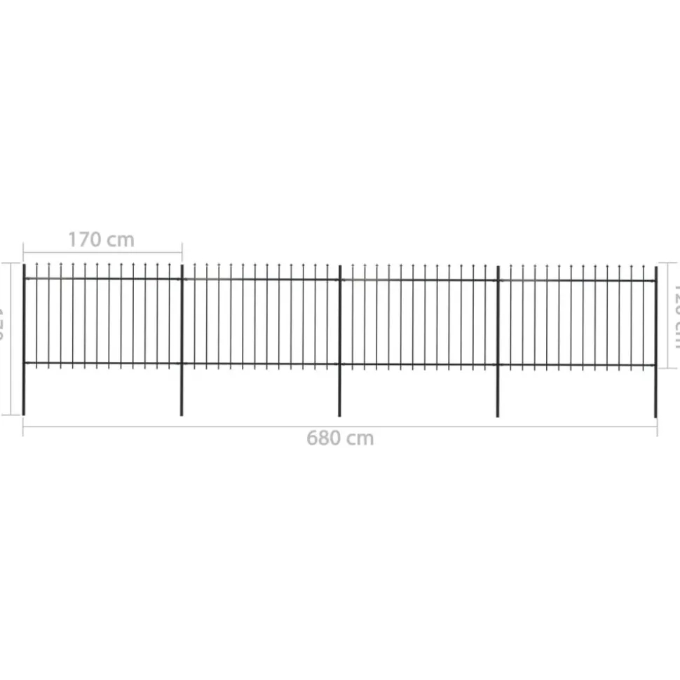 MAISON EXCLUSIVE - Clôture de jardin avec dessus en forme de lance en acier 714,5 x 120 cm noir