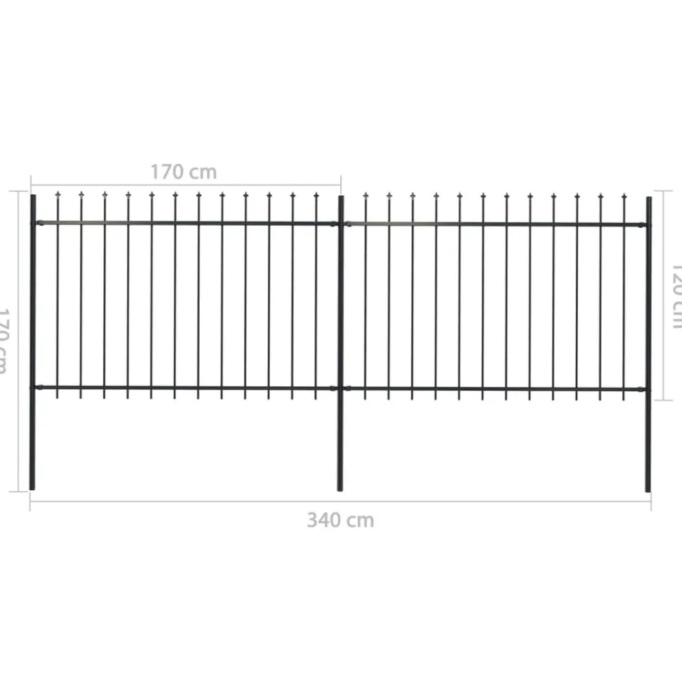 MAISON EXCLUSIVE - Clôture de jardin avec dessus en lance acier 3,4x1,2 m noir