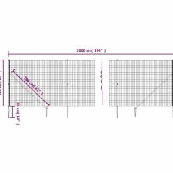 MAISON EXCLUSIVE - Clôture en treillis métallique et ancrage anthracite 2,2x10 m