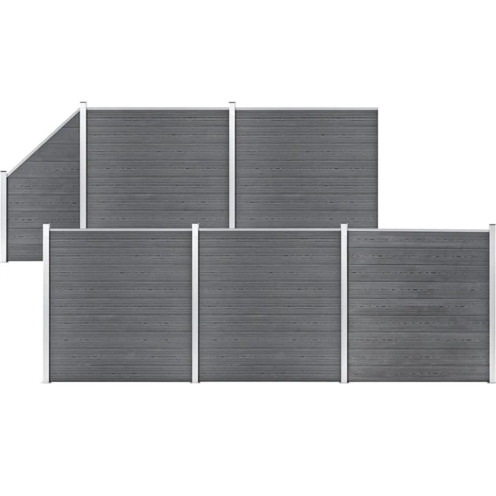 MAISON EXCLUSIVE - Ensemble de clôture wpc 5 carré + 1 incliné 965 x 186 cm gris