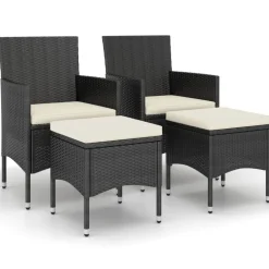 MAISON EXCLUSIVE - Jeu de chaise et tabouret de jardin 4 pcs résine tressée noir