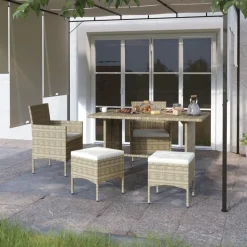 MAISON EXCLUSIVE - Jeu de chaise et tabouret de jardin 4 pcs résine tressée beige