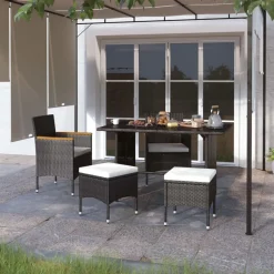 MAISON EXCLUSIVE - Jeu de chaise et tabouret de jardin 4 pcs résine tressée noir